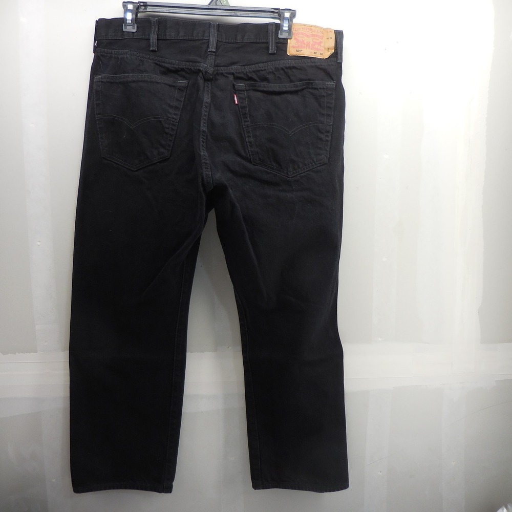 Levis 501 Original‎ Fit Mens Black Denim Jeans Button Fly Straight Leg 42x30